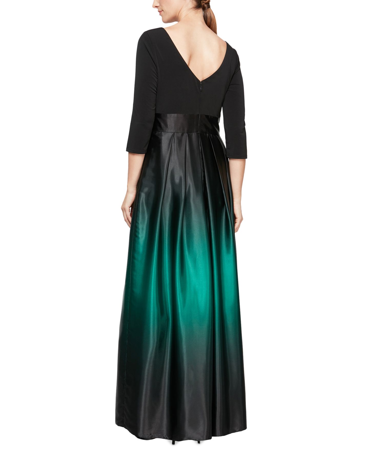 Женские платья SL Fashions Petite Ombré Satin Gown, цвет: Чёрный зелёный — фото 2