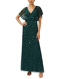 Women's Embellished-Floral Beaded Blouson Gown 