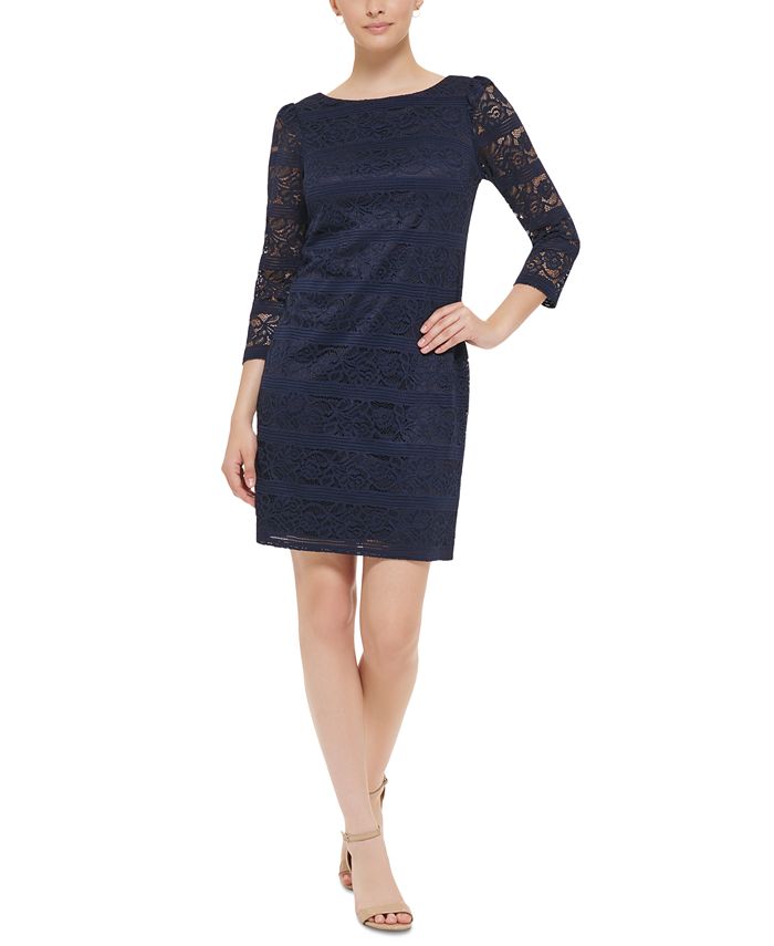 Jessica Howard Women's Lace 3/4-Sleeve Shift Dress - Macy's