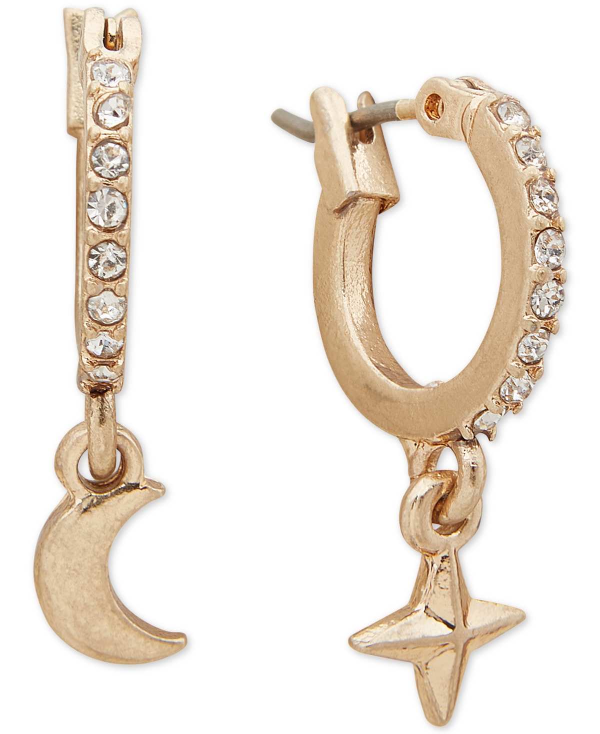 Lonna & Lilly Gold-tone Star & Moon Charm Pave Huggie Hoop Earrings In White