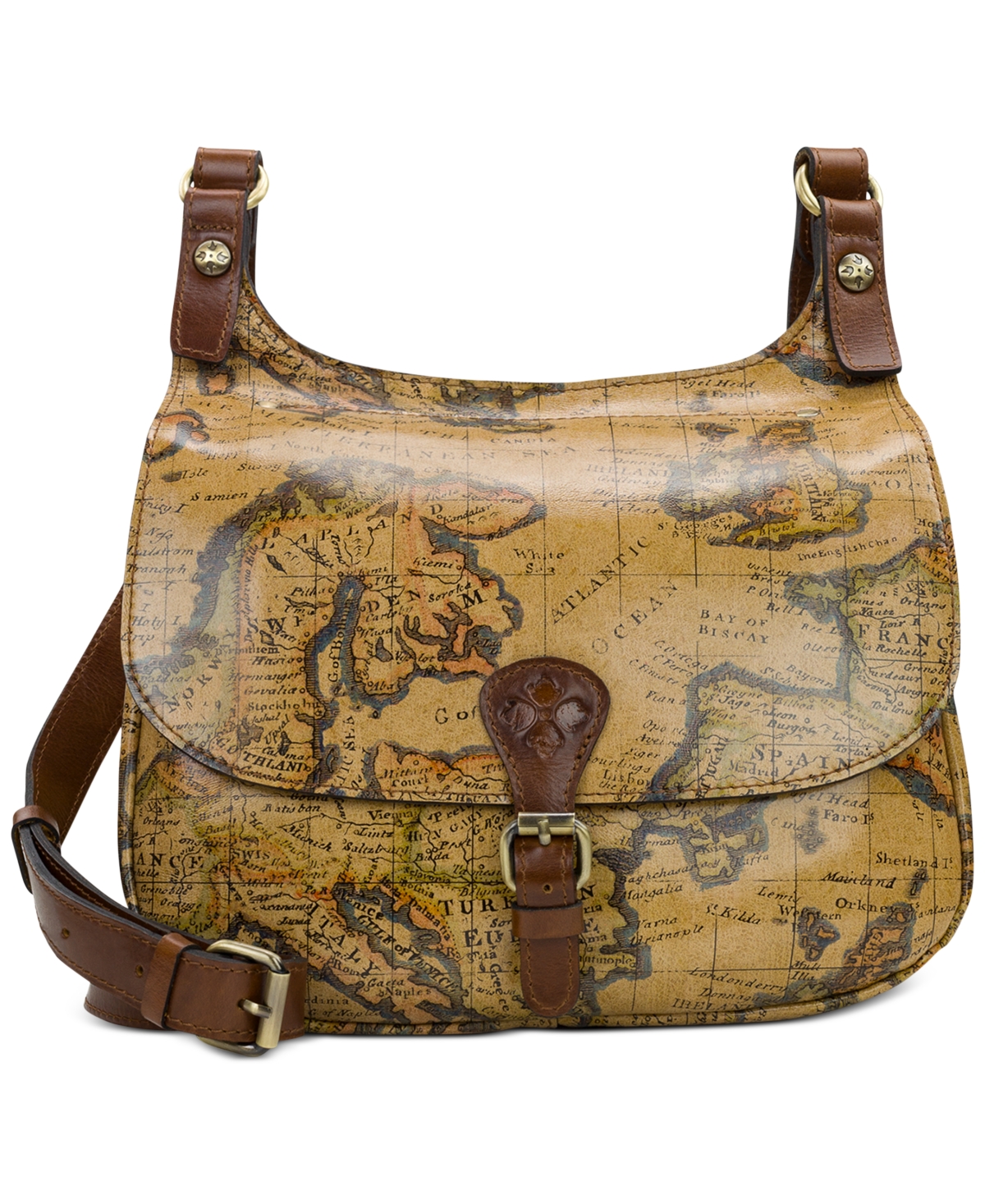 Patricia Nash London World Map Leather Saddle Bag In European Map