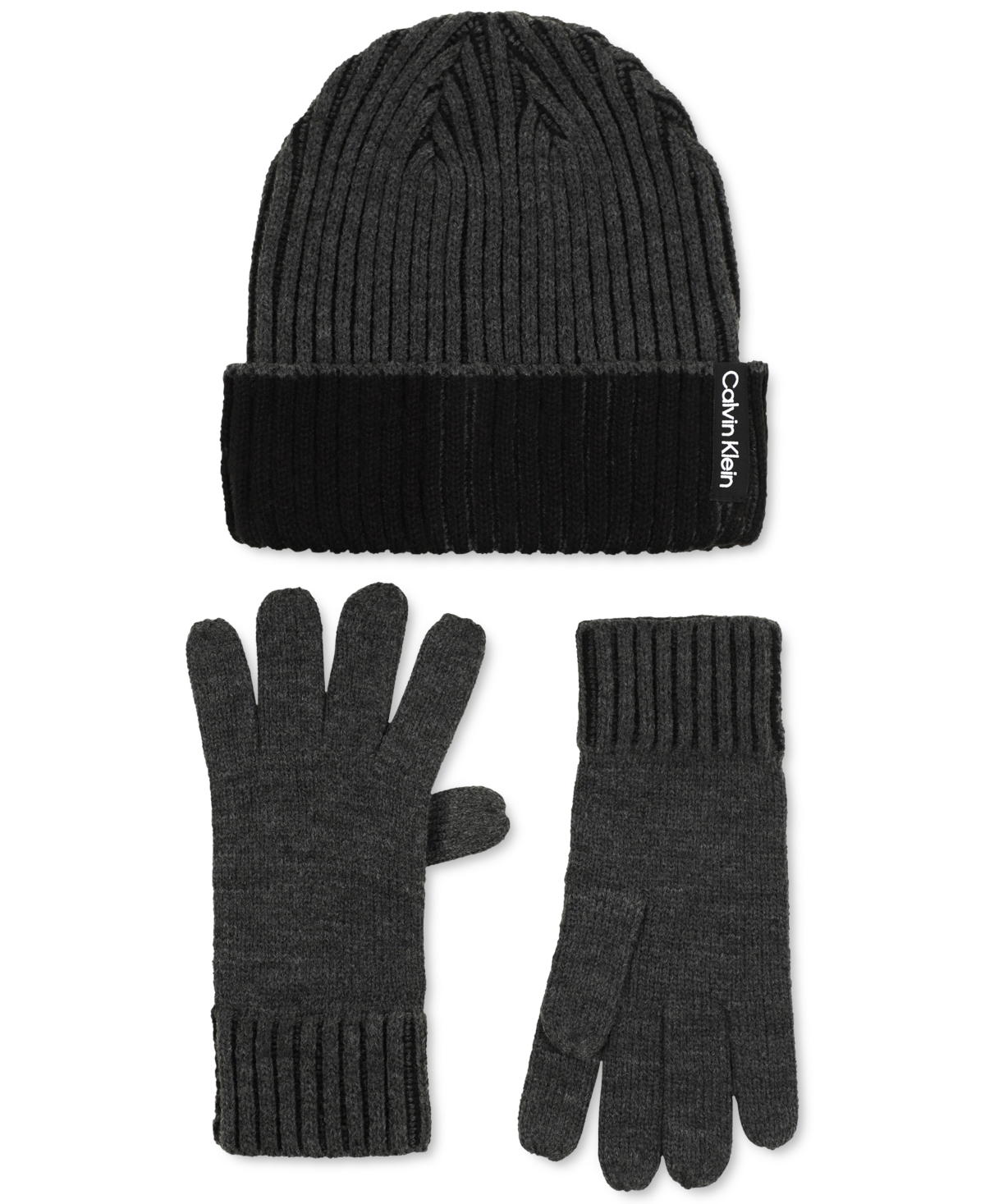 Men's Double-Wide Ribbed Fisherman's Hat & Gloves Set - Gunmetal Heather