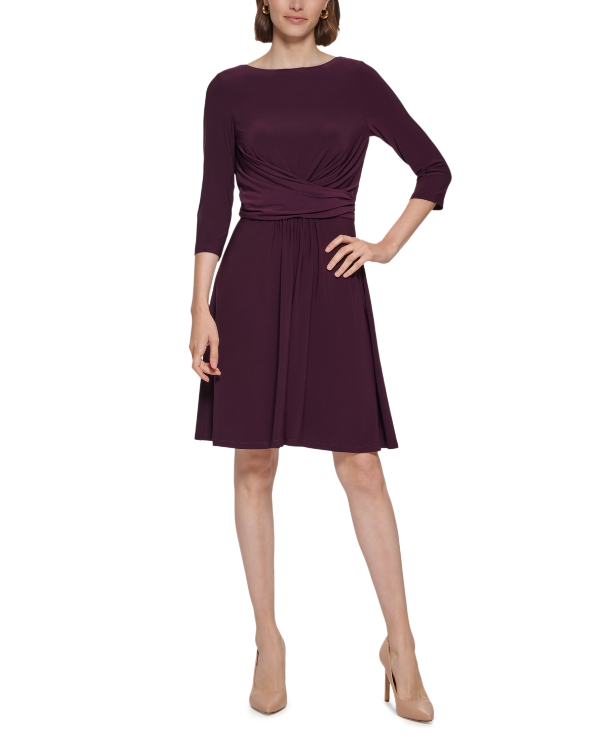 Tommy Hilfiger Women's 3/4-Sleeve Wrap-Waist Fit & Flare Dress