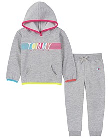 Toddler Girls 2 Piece Rainbow-Trim Fleece Logo Hoodie and Jogger Pants Set