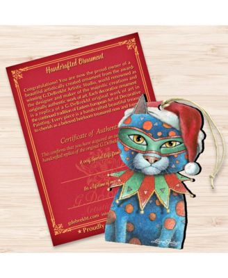 Mardi Gras Santa Cat Wooden Ornament by Laura Seeley Pets Decor Set of 2