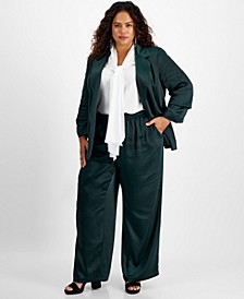 Plus Size Washed Satin Jacket & Pull-On Pants, Created for Macy's