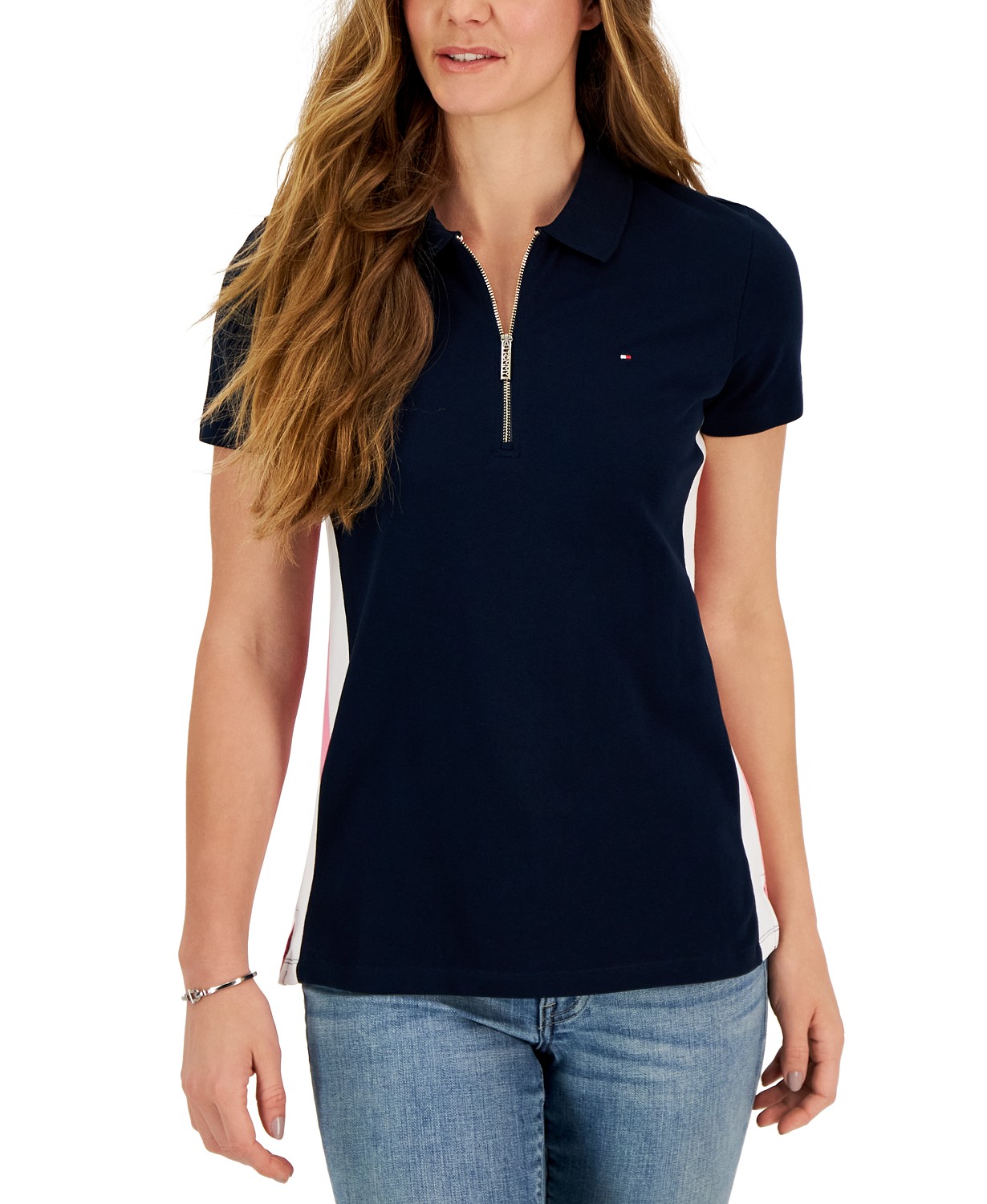 Womens Zip Colorblocked-Sides Polo