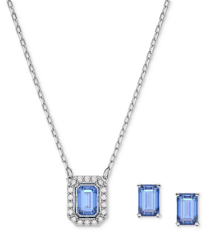 Swarovski Silver-Tone Millenia Blue Crystal Stud Earrings & 14-7/8 ...