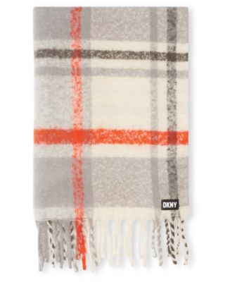 DKNY Women's Chunky Plaid Blanket Scarf with Fringe Detail