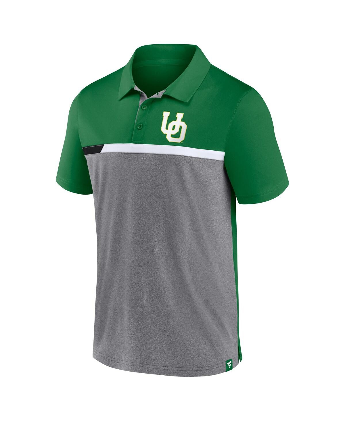 Shop Fanatics Men's  Green And Heathered Gray Oregon Ducks Split Block Color Block Polo Shirt In Green,heathered Gray