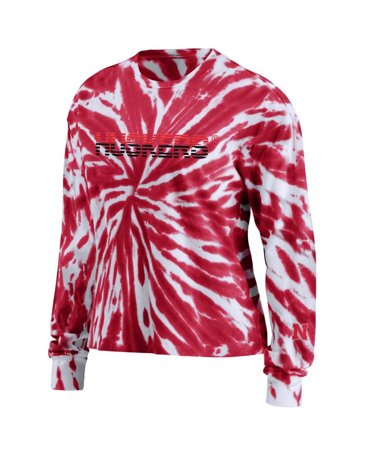 Shop Wear By Erin Andrews Women's  Scarlet Nebraska Huskers Tie-dye Long Sleeve T-shirt