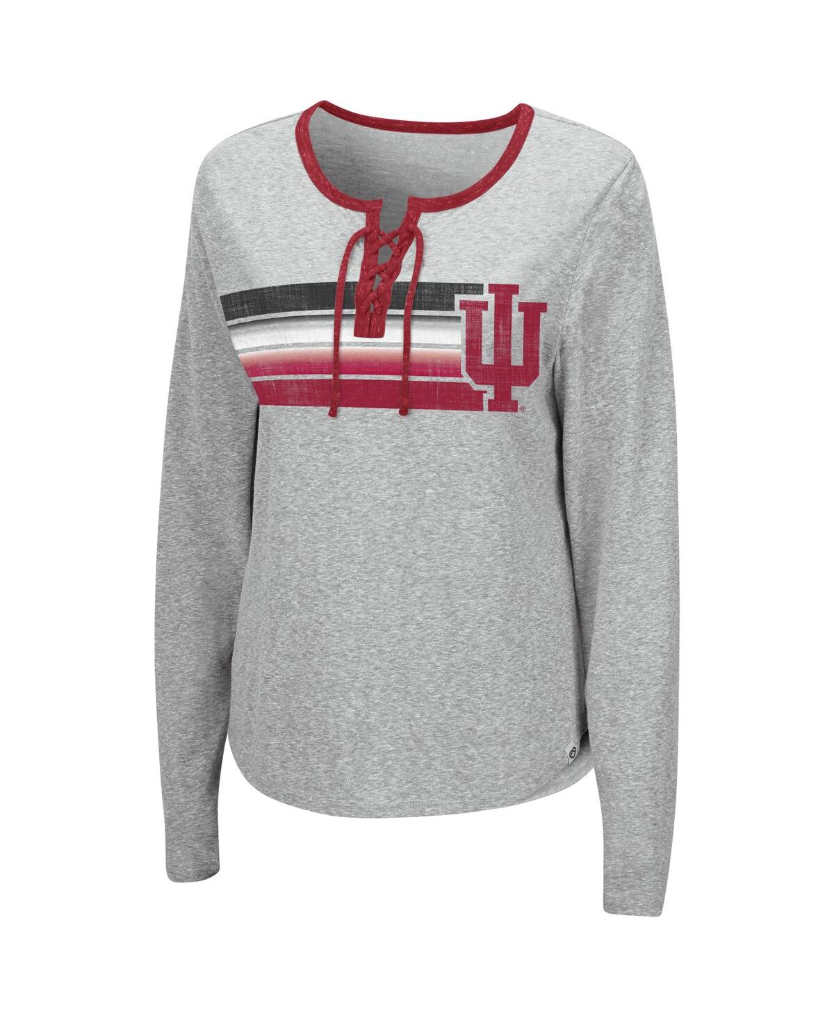 Shop Colosseum Women's  Heathered Gray Indiana Hoosiers Sundial Tri-blend Long Sleeve Lace-up T-shirt