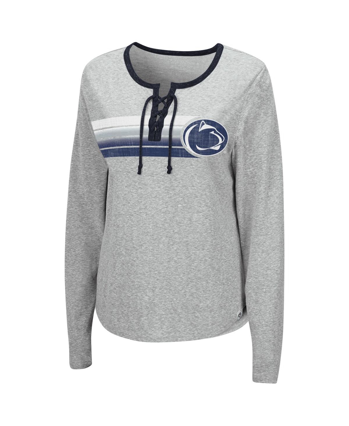 Shop Colosseum Women's  Heathered Gray Penn State Nittany Lions Sundial Tri-blend Long Sleeve Lace-up T-sh