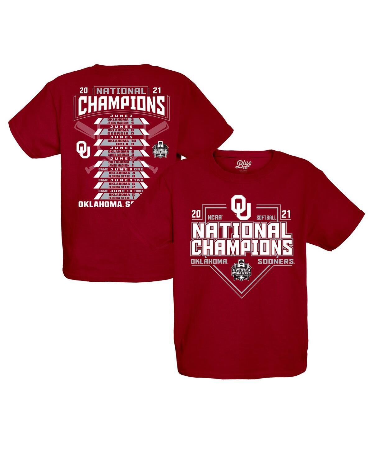 Boys Youth Blue 84Oklahoma Sooners 2021 Ncaa Softball Women's College World Series Champions Schedule T-shirt - Crimson