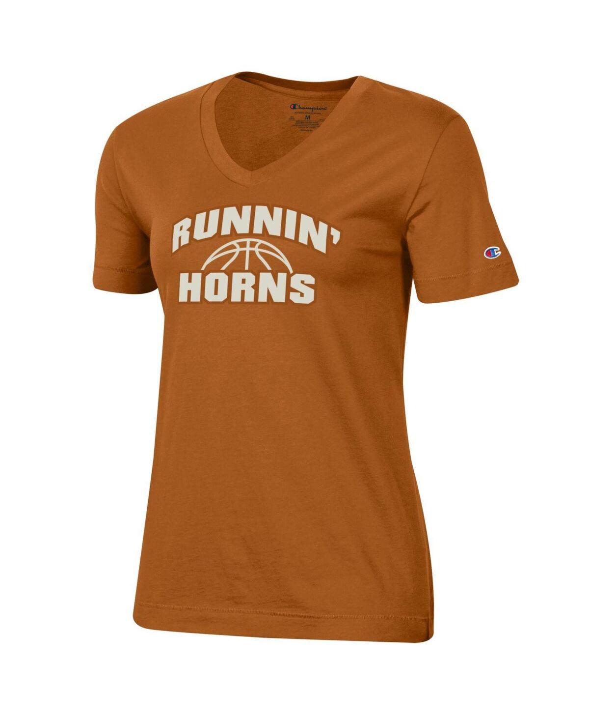 Shop Champion Women's  Texas Orange Texas Longhorns Runnin' Horns V-neck T-shirt