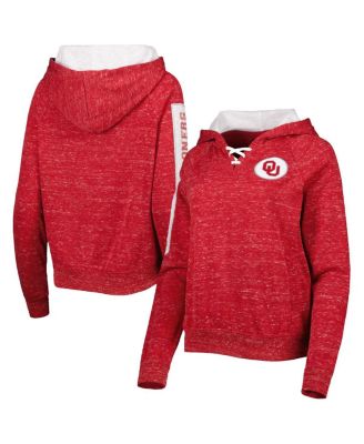 Women's Crimson Oklahoma Sooners The Devil Speckle Lace-Placket Raglan Pullover Hoodie