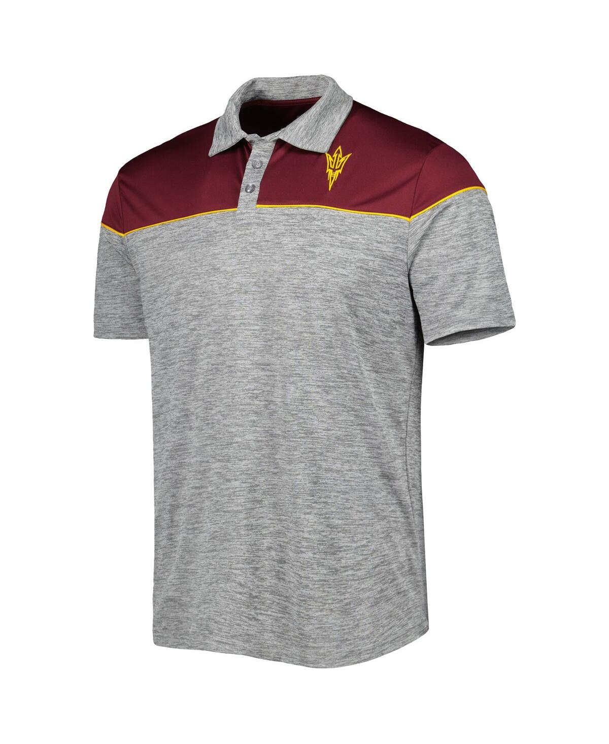 Colosseum Men's  Heathered Gray, Maroon Arizona State Sun Devils Birdie Polo Shirt In Heathered Gray,maroon