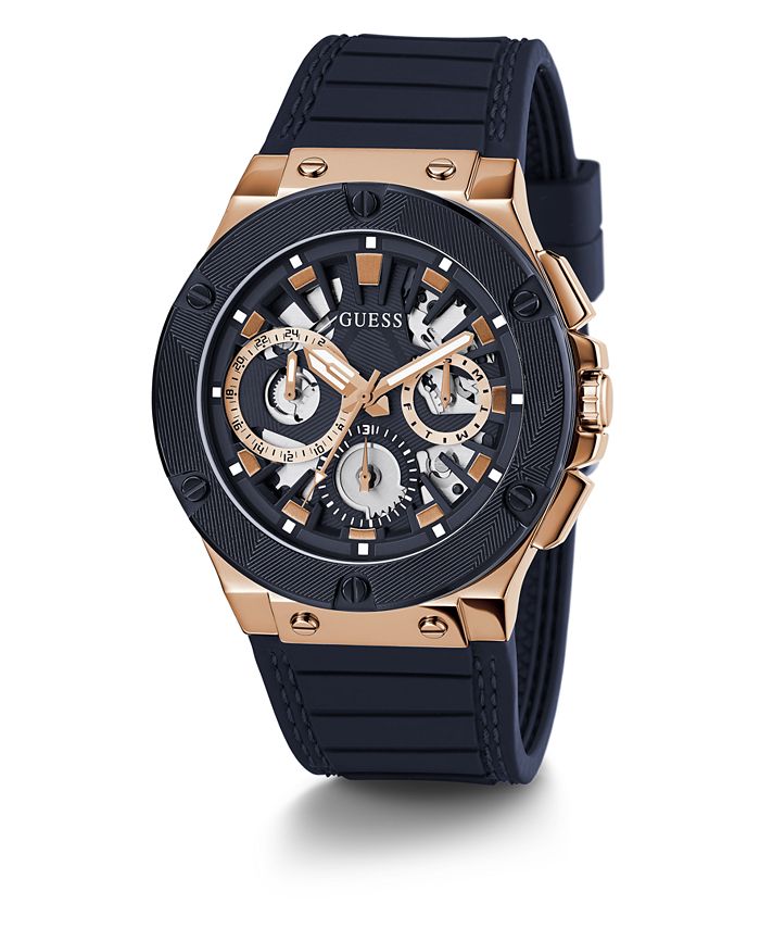 GUESS Men's Navy Silicone Strap, Multi-Function Watch, 44mm - Macy's