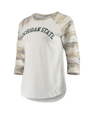 Women's White and Camo Michigan State Spartans Boyfriend Baseball Raglan 3/4-Sleeve T-shirt