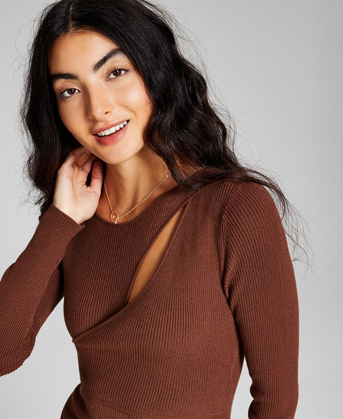 Cutout Long Sleeve Sweater Long Dress