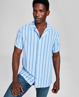 And Now This Men's Striped Woven Short Sleeve Camp Shirt, Created for ...