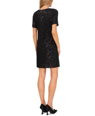 Women's Short Sleeve Scoop Neck Sequin Dress 