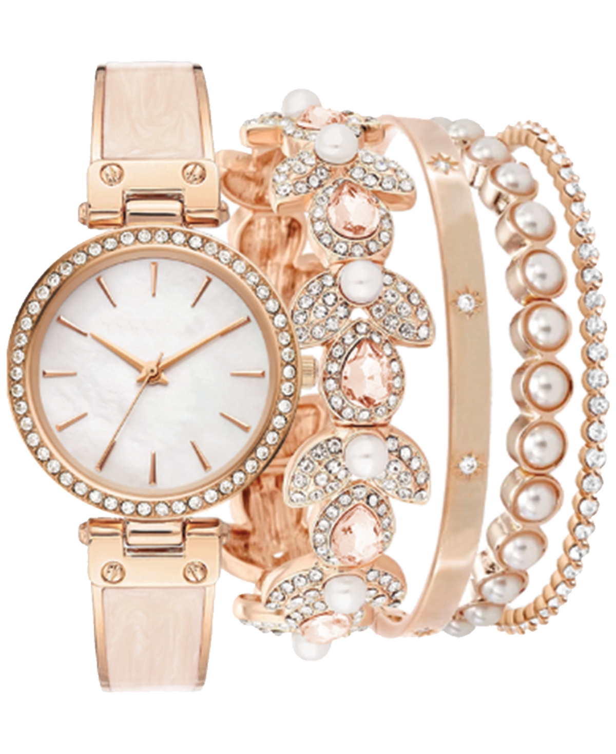 Jessica Carlyle Women's Rose Gold-Tone Metal Alloy Bracelet Watch 34mm Gift Set