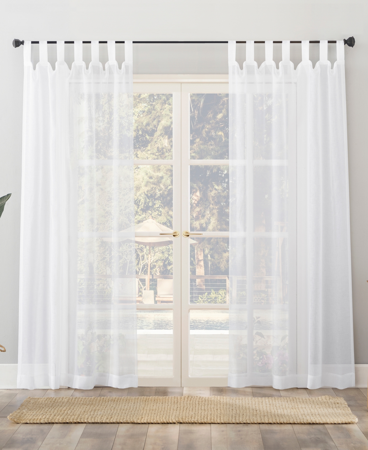 No. 918 Amina Open Weave Indoor Or Outdoor Sheer Tab Top Curtain Panel, 50" X 108" In White