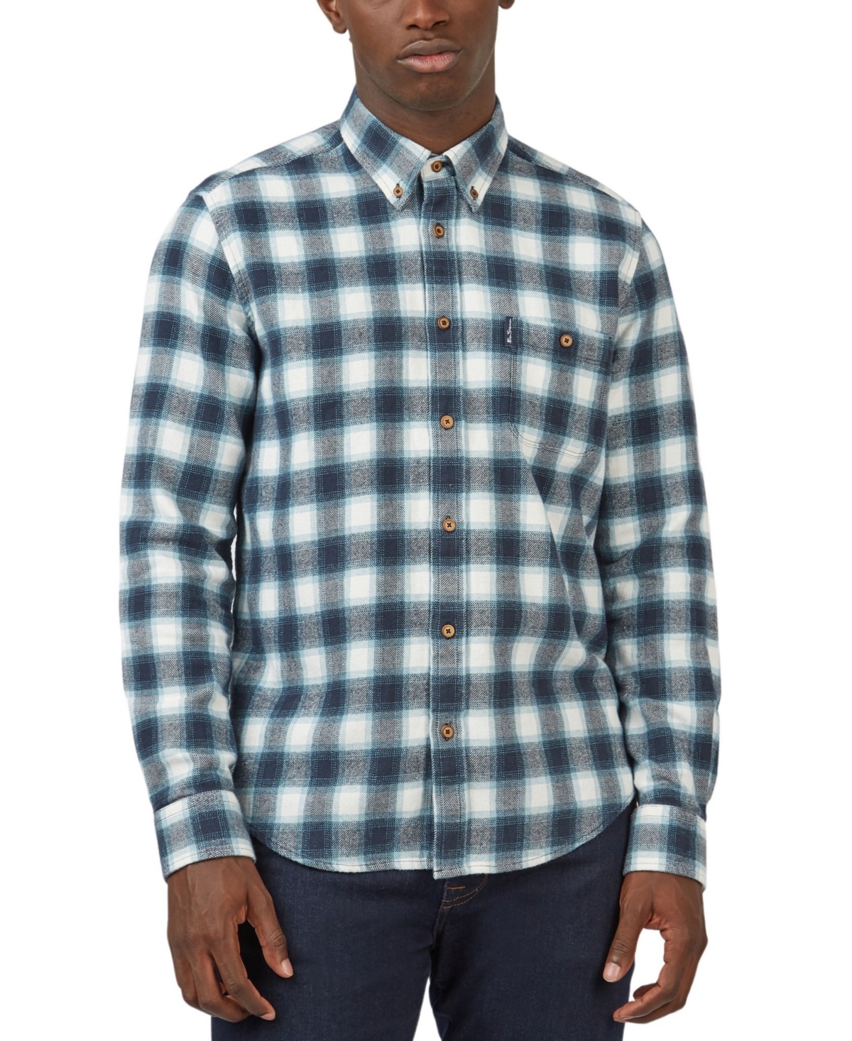 Shop Ben Sherman Men's Brushed Ombre Check Shirt In Midnight