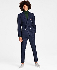 Men's Fleet Slim-Fit Windowpane Check Double-Breasted Suit Jacket