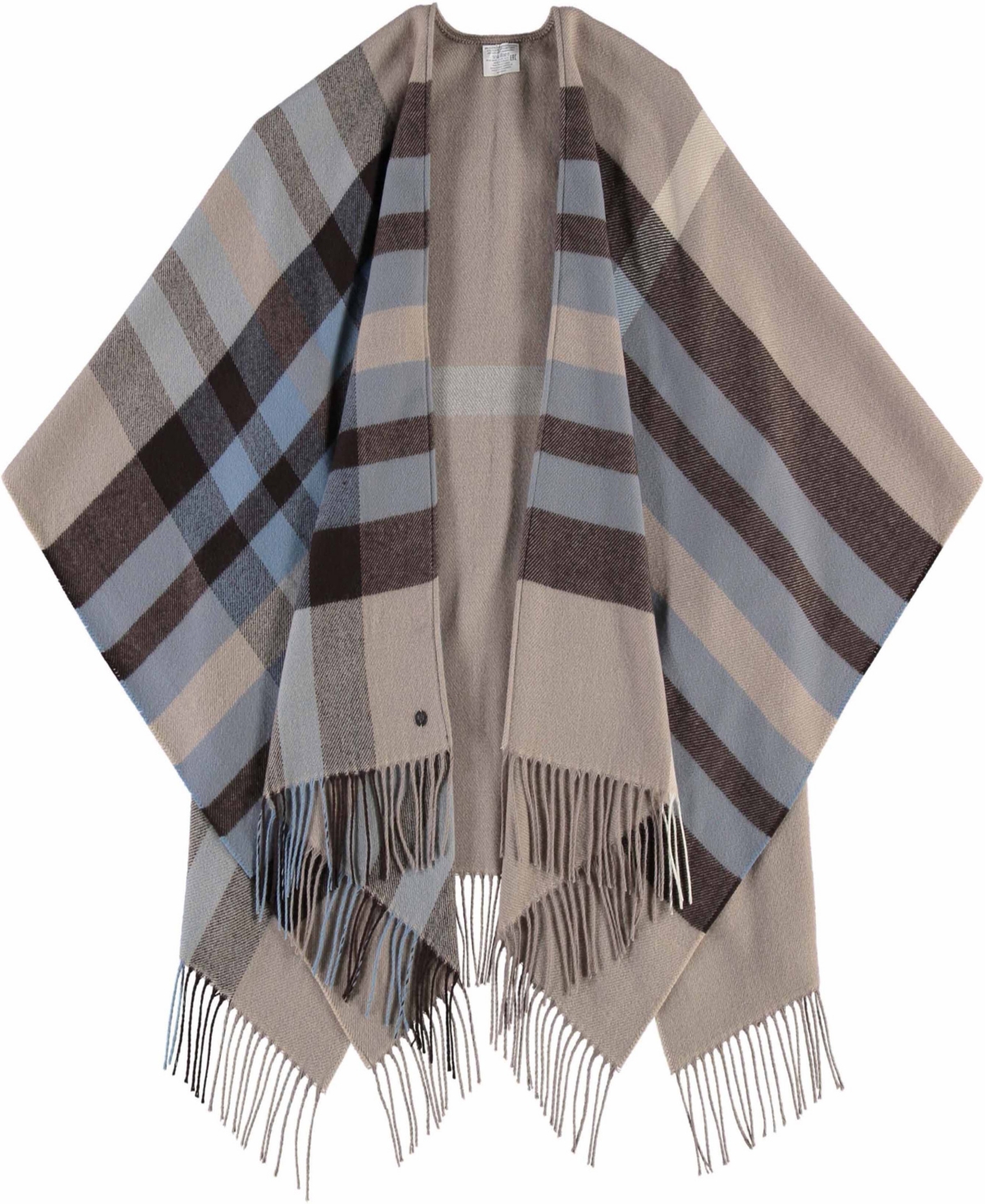 Fraas Women's  Plaid Cape Sweater With Fringe-trim In Camel Light Blue