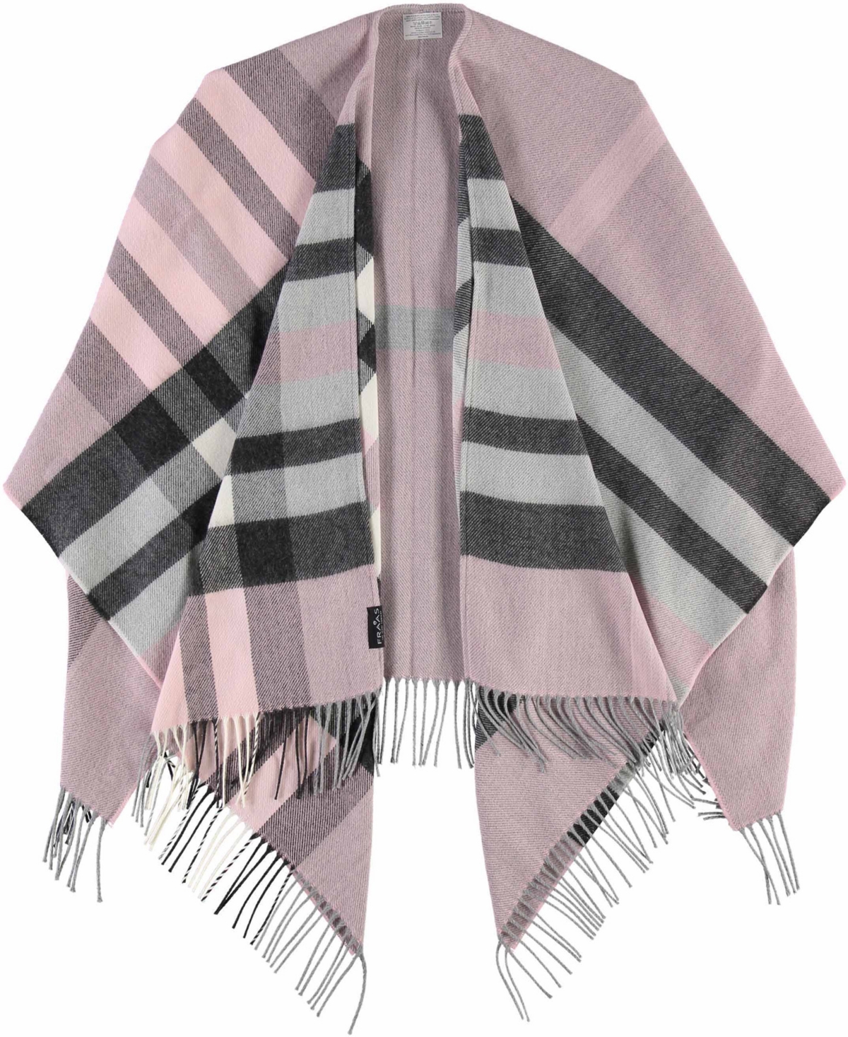 Fraas Women's  Plaid Cape Sweater With Fringe-trim In Pale Rose