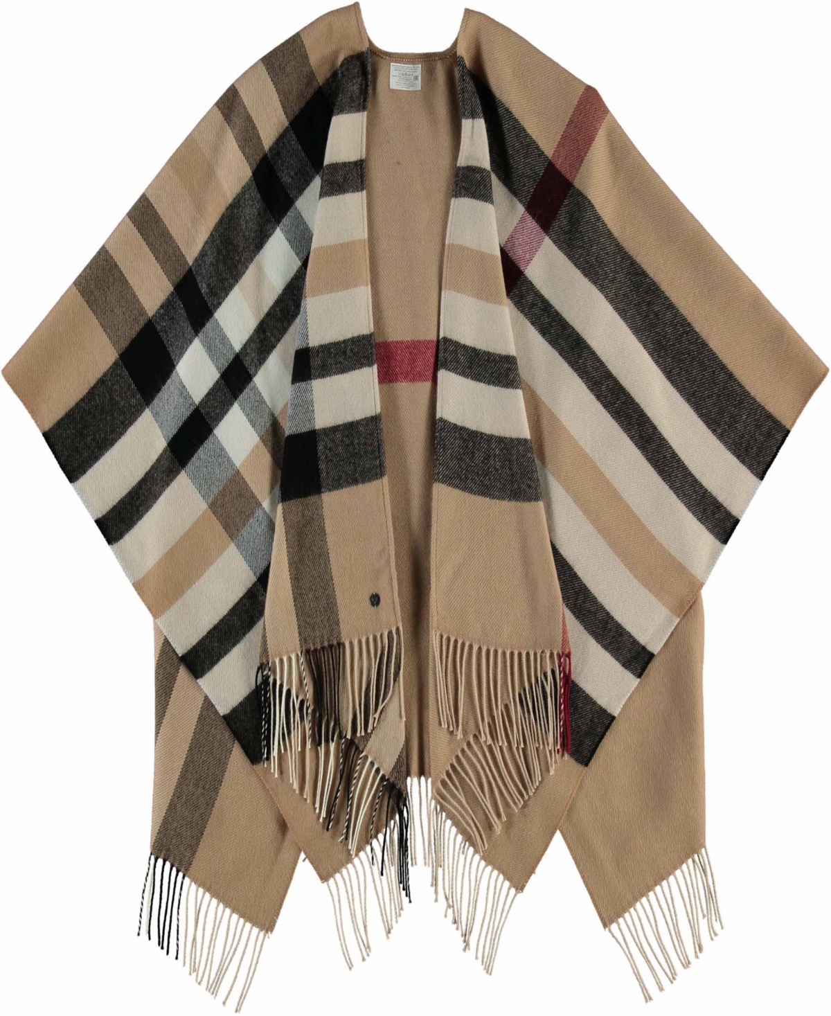 Fraas Women's  Plaid Cape Sweater With Fringe-trim In Latte
