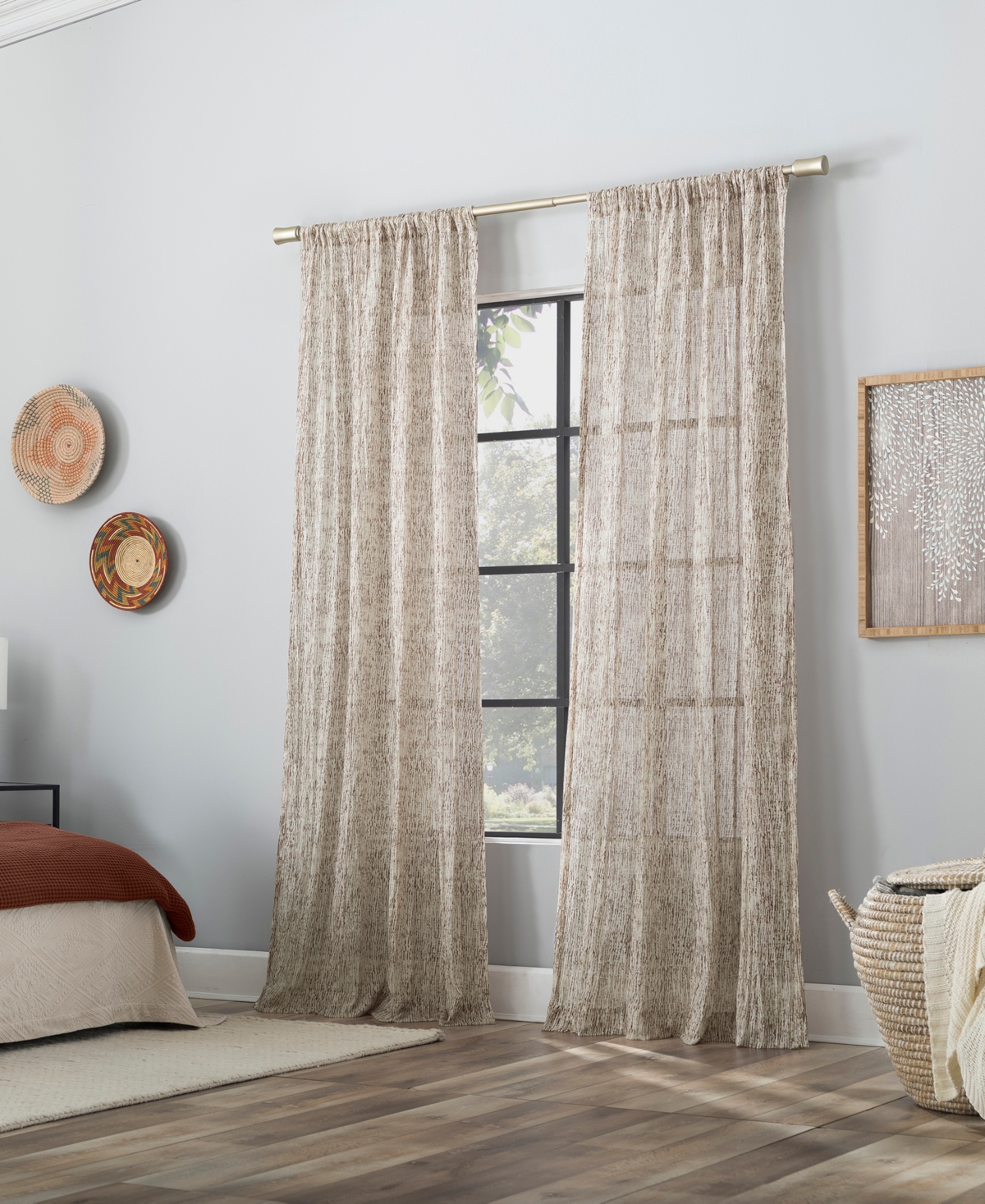 Scott Living Tulin Watercolor Print Sheer Rod Pocket Curtain Panel, 50