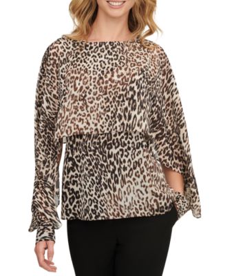 DKNY Women's Leopard-Print Cape-Sleeve Blouse - Macy's