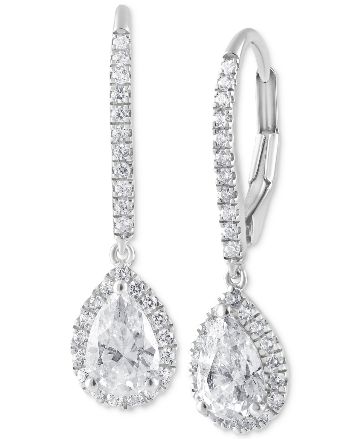 Lab Grown Diamond Pear & Round Halo Leverback Drop Earrings (1-1/4 ct. t.w.) in 14k White Gold - White Gold