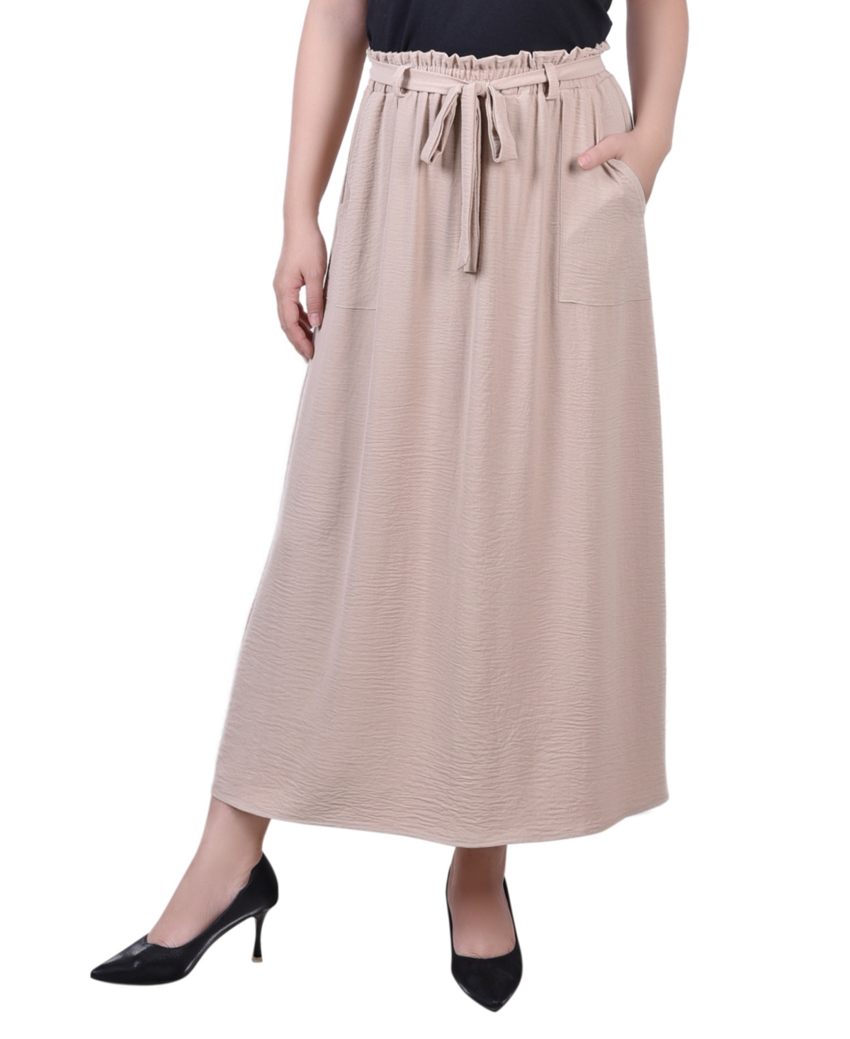 NY COLLECTION WOMEN'S ANKLE LENGTH BELTED A-LINE SKIRT