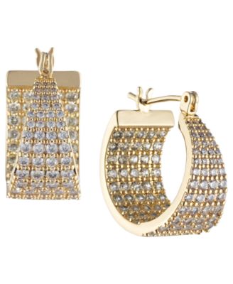 18k Gold Plated Blue Emerald Cut Crystal Inside Out Hoop Earrings For Women