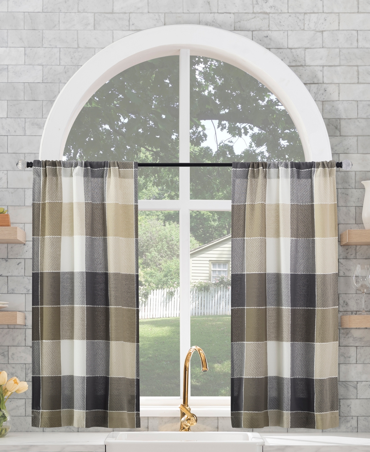 Archaeo Colorblock Cafe Curtain Pair, 52" X 45" In Mocha Brown