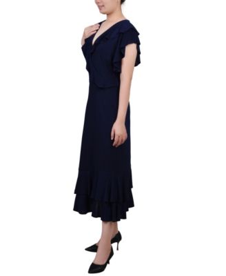 Women's Short Flutter Sleeve Ruffle Neck Dress