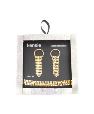 Boxed Hoop and Chain Mail Fringe Dangle Post Earrings with Chain Mail Choker Necklace Set, 2 Piece