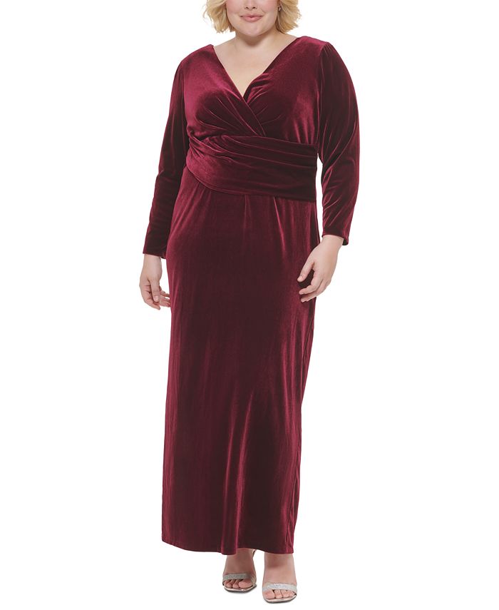 Eliza J Plus Size Long-Sleeve Velvet Maxi Dress - Macy's