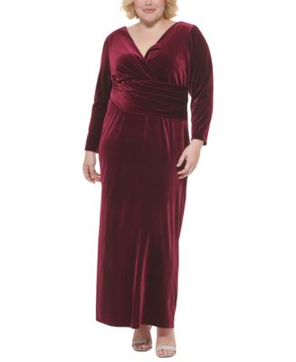 Eliza J Plus Size Long-Sleeve Velvet Maxi Dress - Macy's