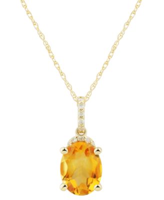 Macy's - Citrine (1-5/8 ct. t.w.) & Diamond (1/20 ct. t.w.) Oval 18" Pendant Necklace in 14k Gold