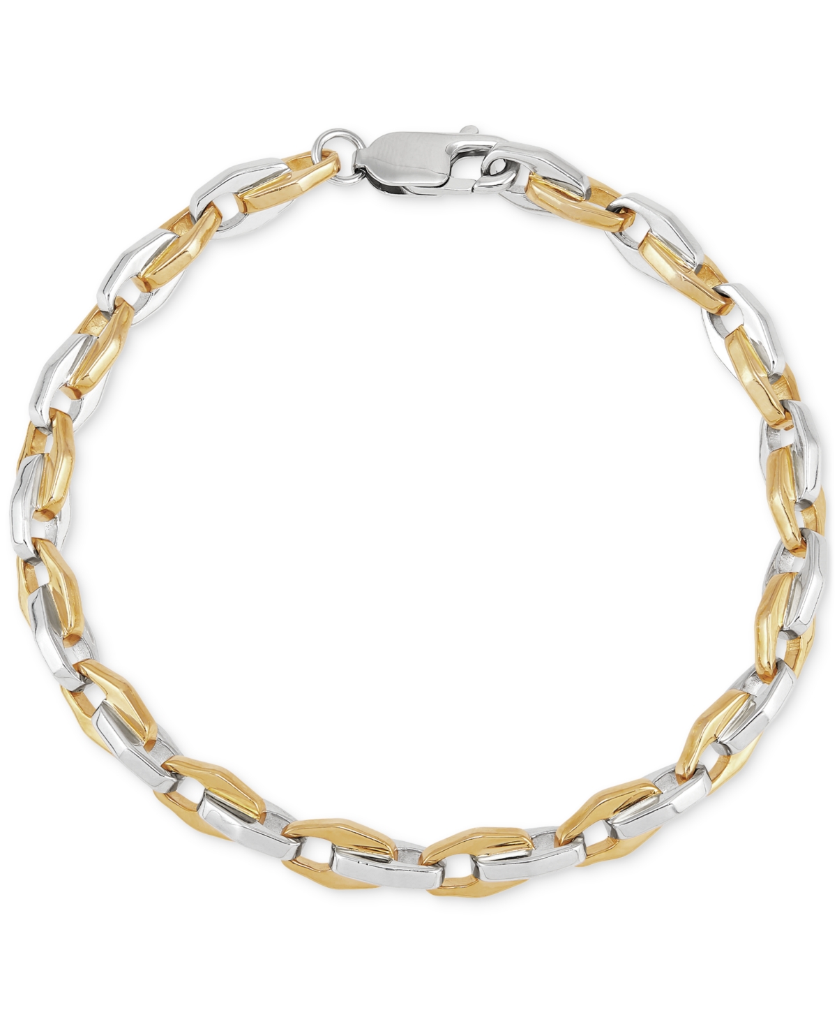 Macy's Men's Two-tone Link Bracelet In 18k Gold-plated Sterling Silver & White Rhodium In Gold Over Silver