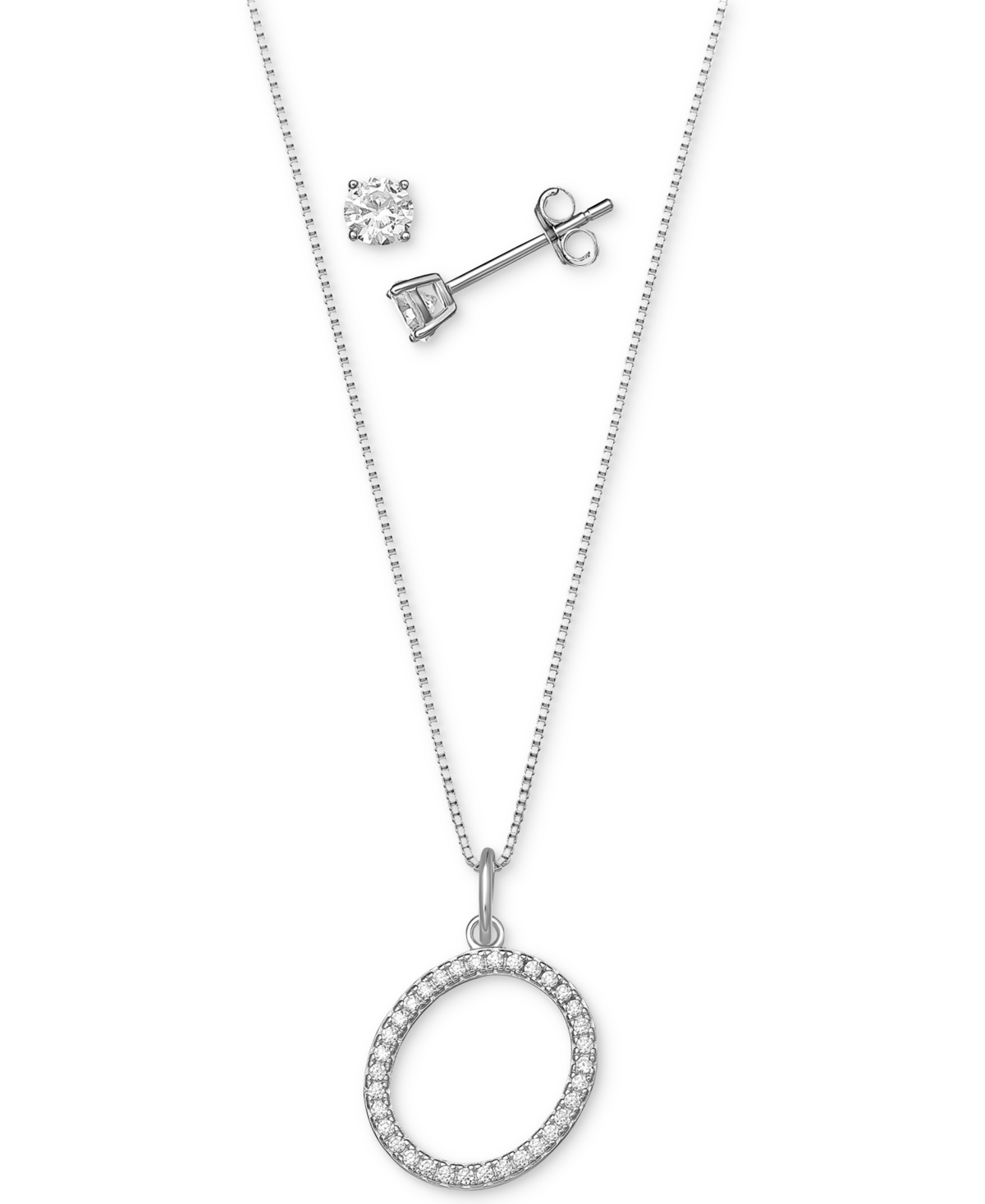 Giani Bernini 2-Pc. Set Cubic Zirconia Initial Pendant Necklace & Solitaire Stud Earrings in Sterling Silver, Created for Macy's - O