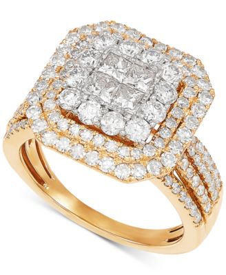 Diamond Princess Quad Cluster Engagement Ring (2 ct. t.w.) in 10k Gold ...