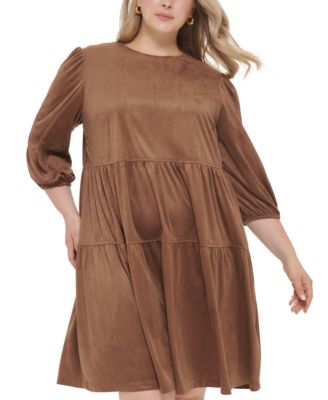 Plus Size Linen Kaftan Dress - 3/4 Sleeve Flowy Tunic With Pockets For Women