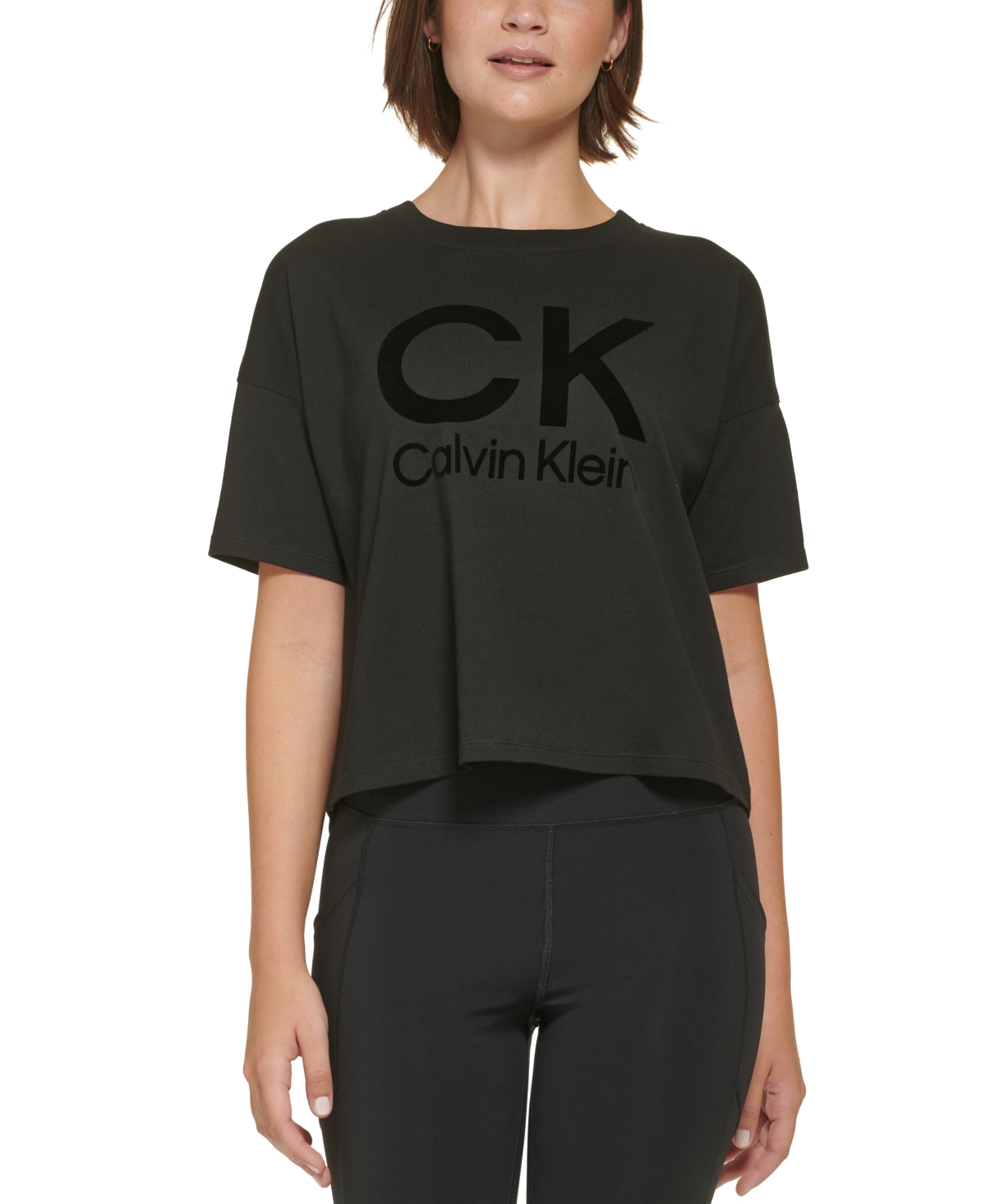 Calvin Klein Performance Women's Stacked Flocking Logo-Print Cotton T-Shirt