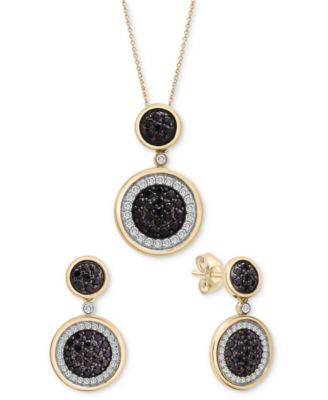 Black Diamond White Diamond Circle Cluster Jewelry Collection In 14k Gold Created For Macys